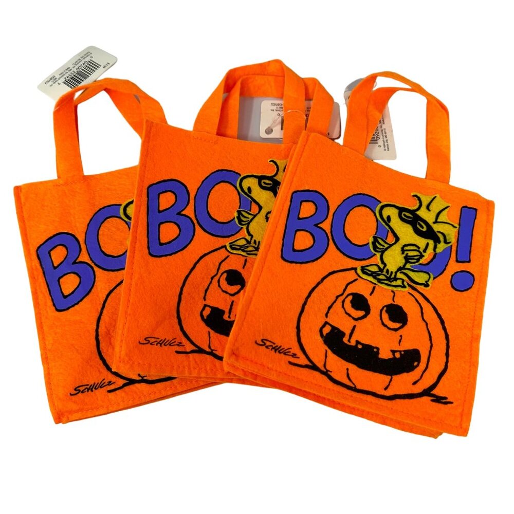 Hallmark Peanuts Woodstock Boo Halloween Felt Gift Bags 7 Inch Pumpkin Orange